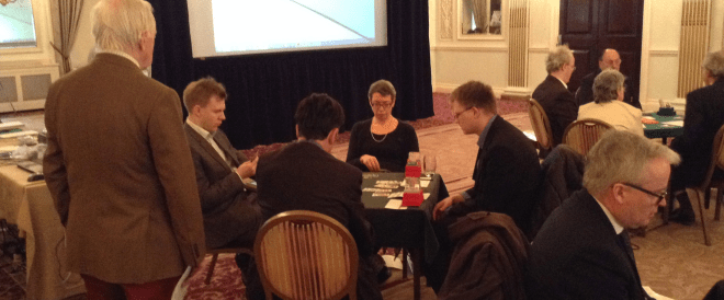 Clockwise at table from left: Brogeland, Hinden, Lindqvist, Osborne.
